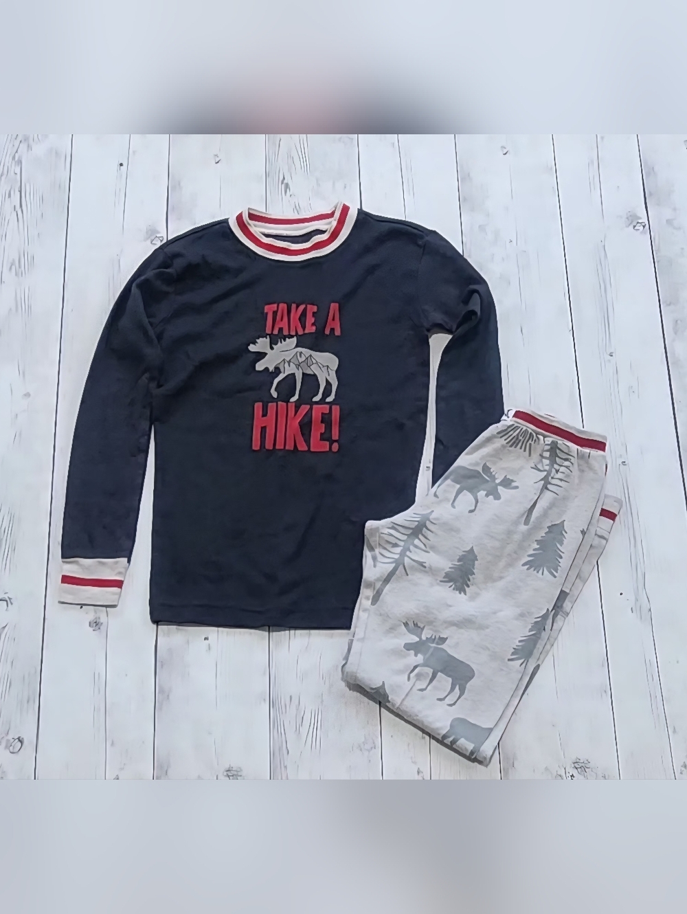 Kids Size 10 LAZY ONE Woodland Wildlife Moose "TAKE A HIKE" Pajama Set